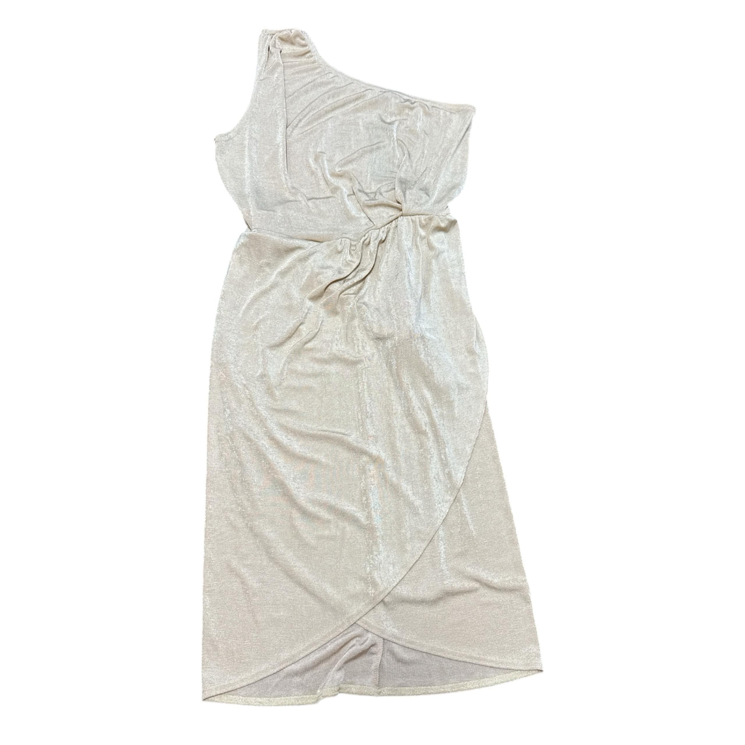 *NWT* Boohoo Plus Slinky One Shoulder Wrap Belted MIDI Dress in Cream/Stone (16)