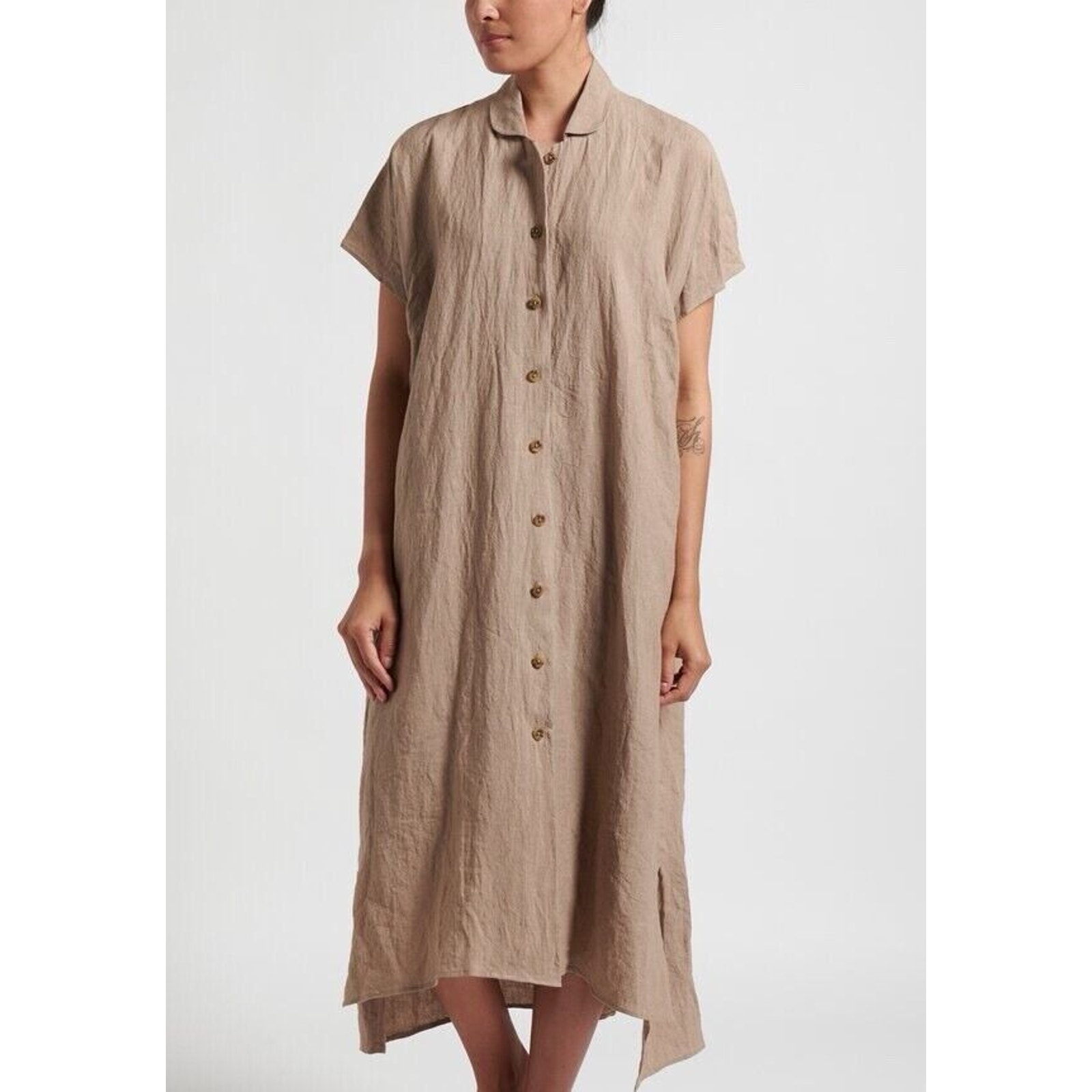 NEW 650 Lauren Manoogian New Dormer Linen Taupe Button Up Shirt Dress Size 1