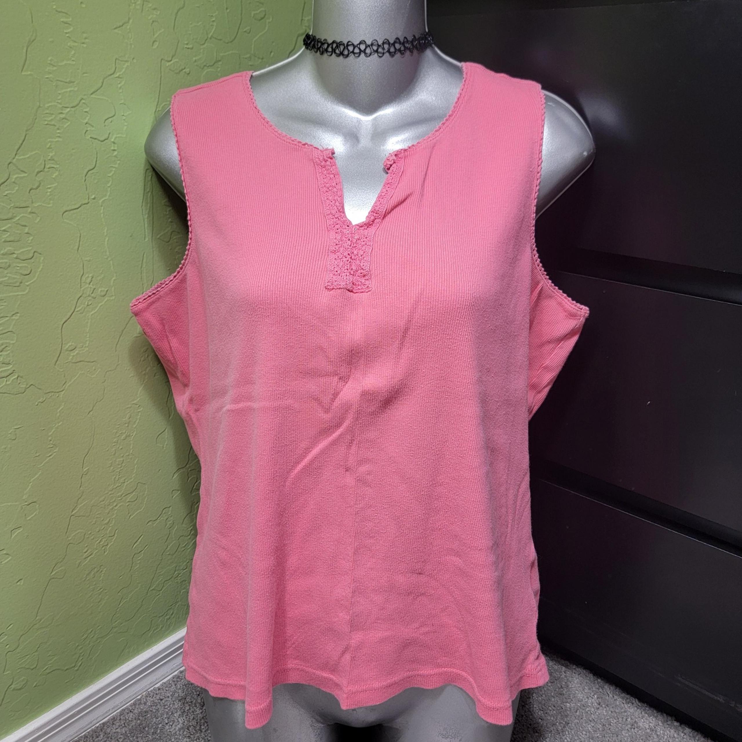 Feminine Pink Tank Top | Ribbed Texture | Lacy Trim | XL | Basic Editions