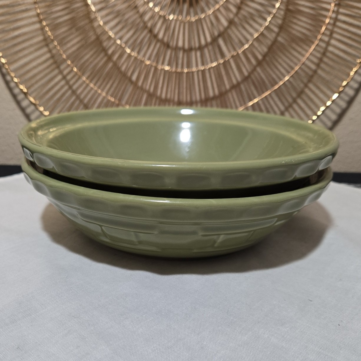 Longaberger Woven Traditions 7 1/4 Sage Set Of Two Pie Bakers.