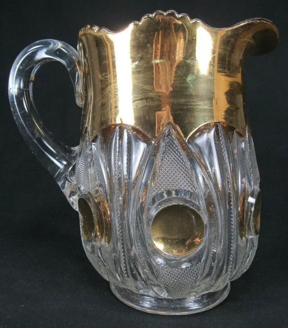 Co-operative Flint Glass Co. rare pitcher GOLD DOT antique ca. 1890 Co-Op’s EAPG