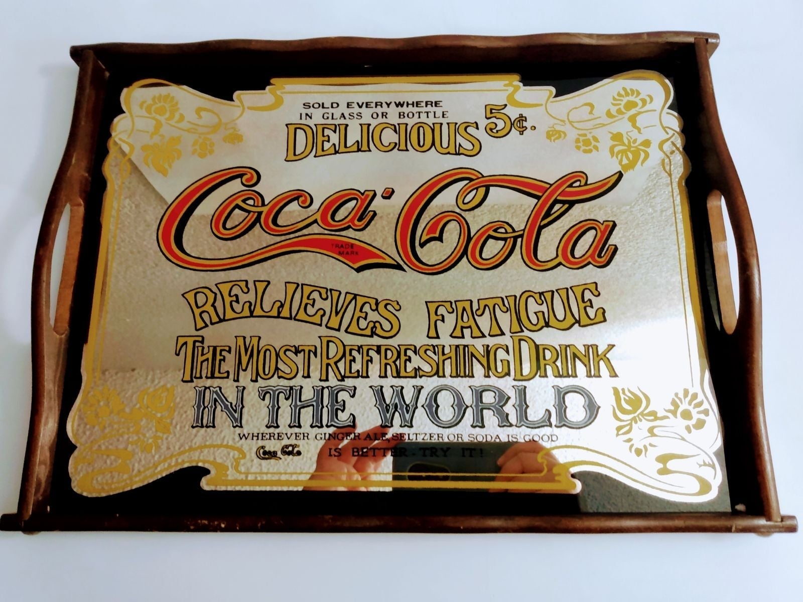 VTG 70's Coca Cola Mirrored Wood Tray