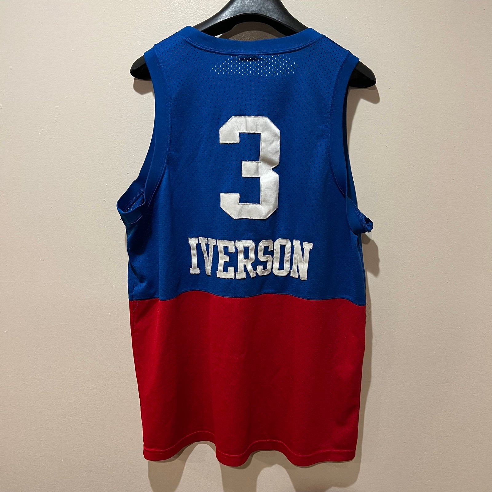 Nike Red/Blue Authentic Throwback Jersey Allen Iverson Sixers sz L +2