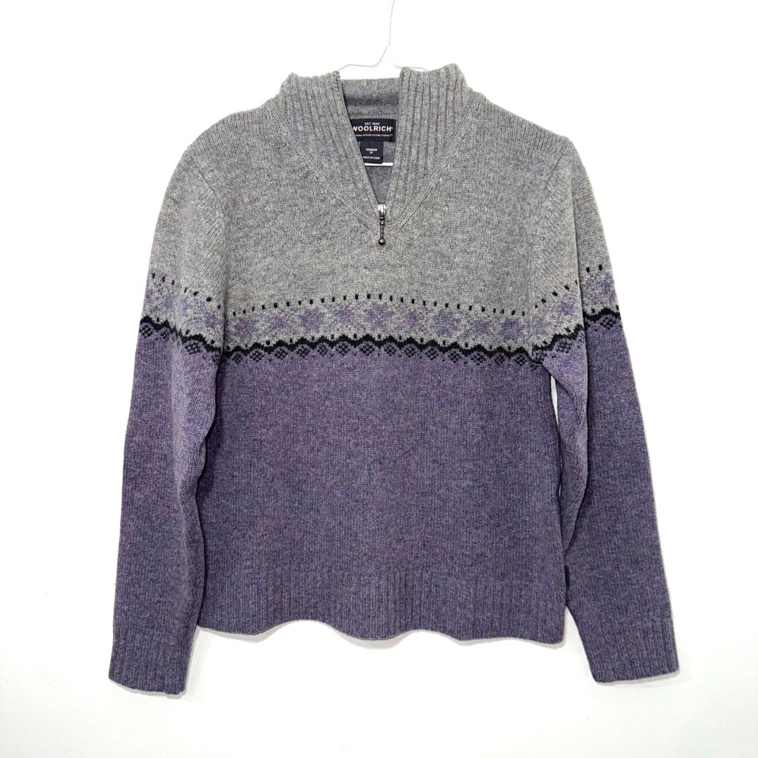 Woolrich 100% Lambs Wool Quarter Zip Fair Isle Sweater - Plum M