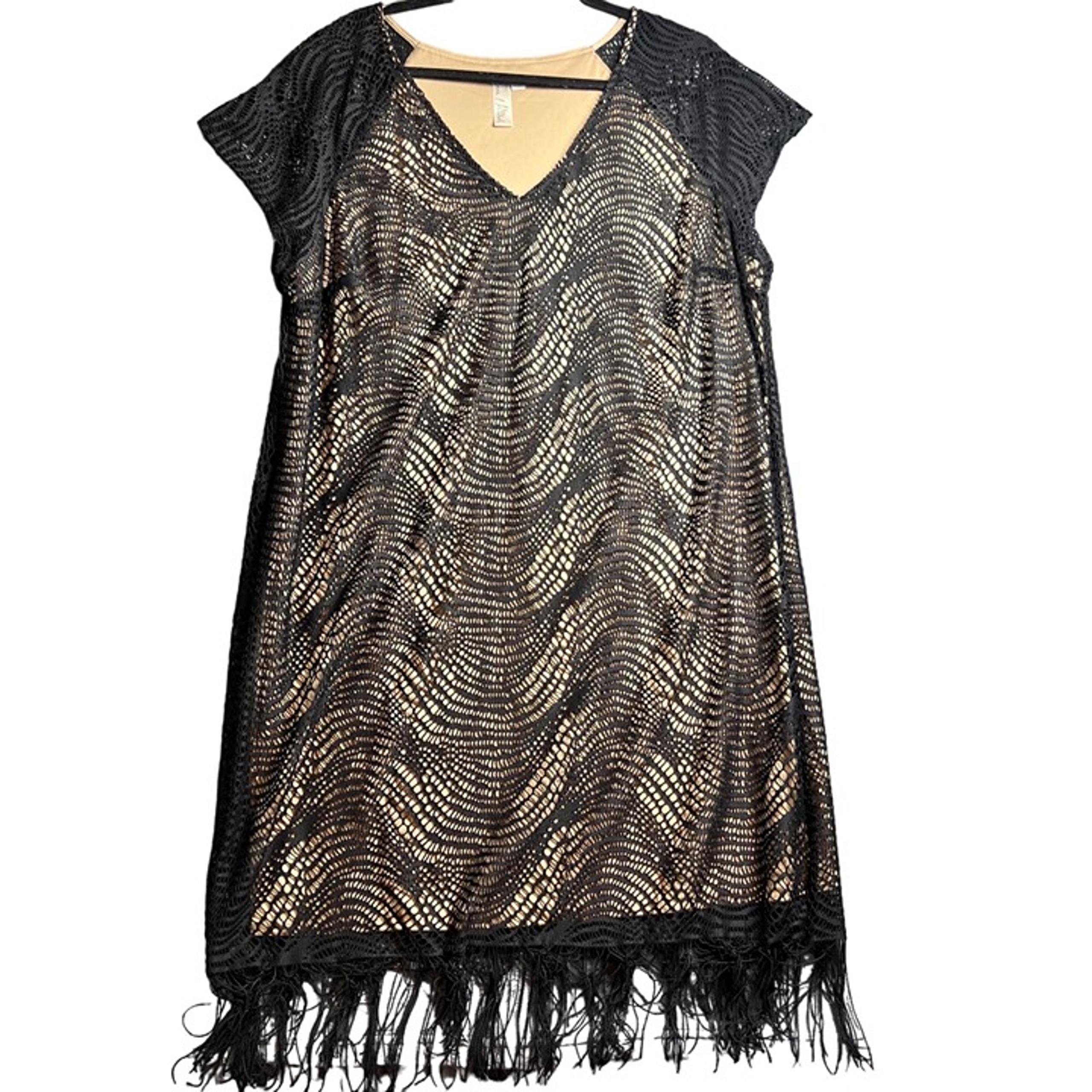 Emma & Michele Black Lace Overlay Dress With Fringe Hem Size 18/20