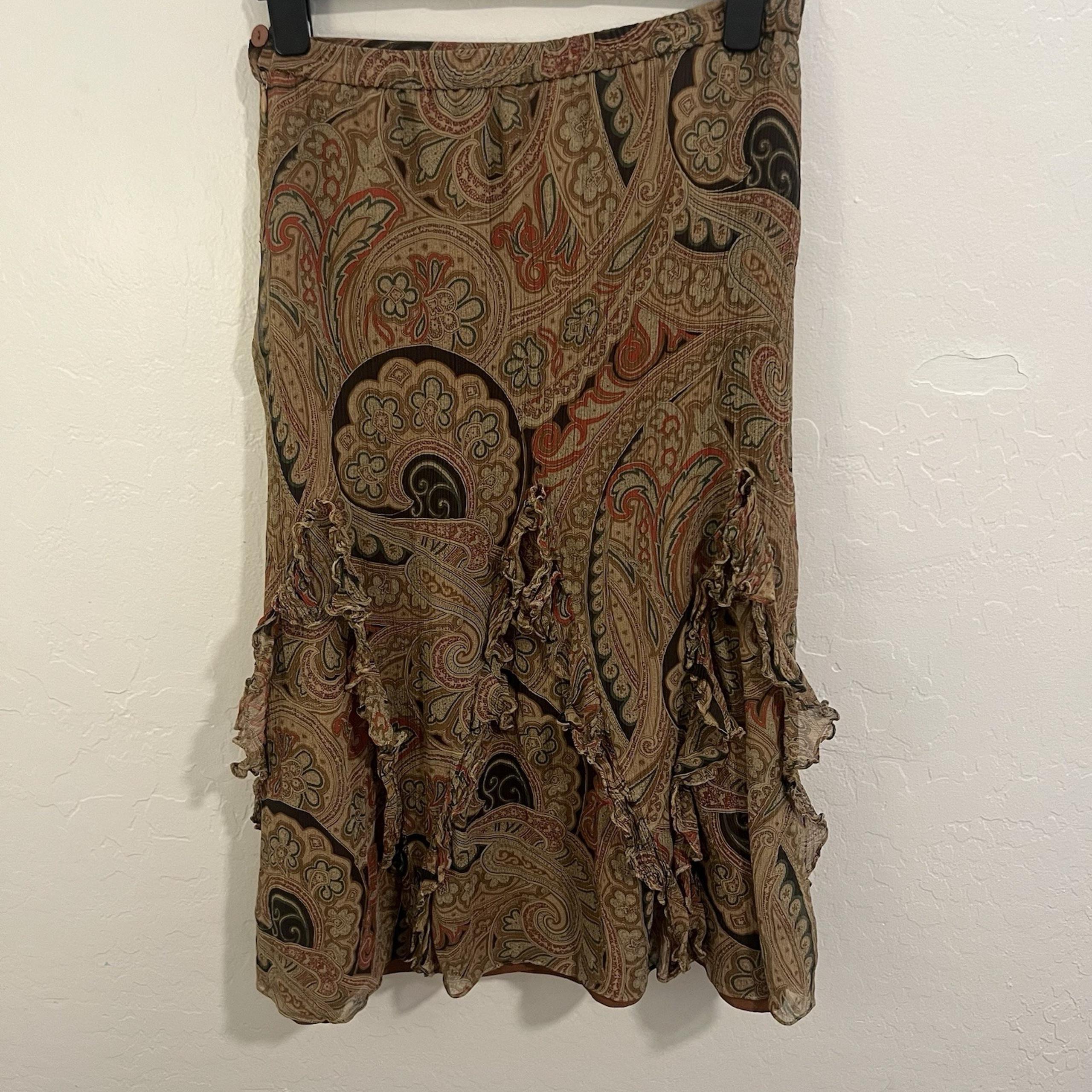 Coldwater Creek Vintage PS Side Zip 100% Silk Midi Skirt Paisley Floral Boho