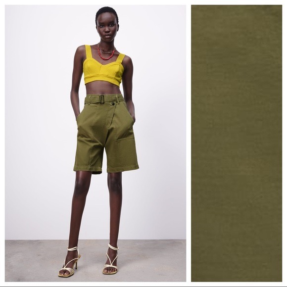 NWT. Zara Khaki Cargo Bermuda Shorts. Size M.