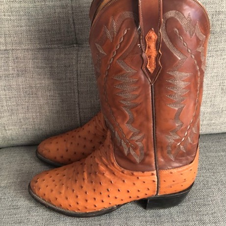 LUCCHESE 2000 MENS BOOTS OSTRICH FULL QUILL COGNAC SIZE 10 D