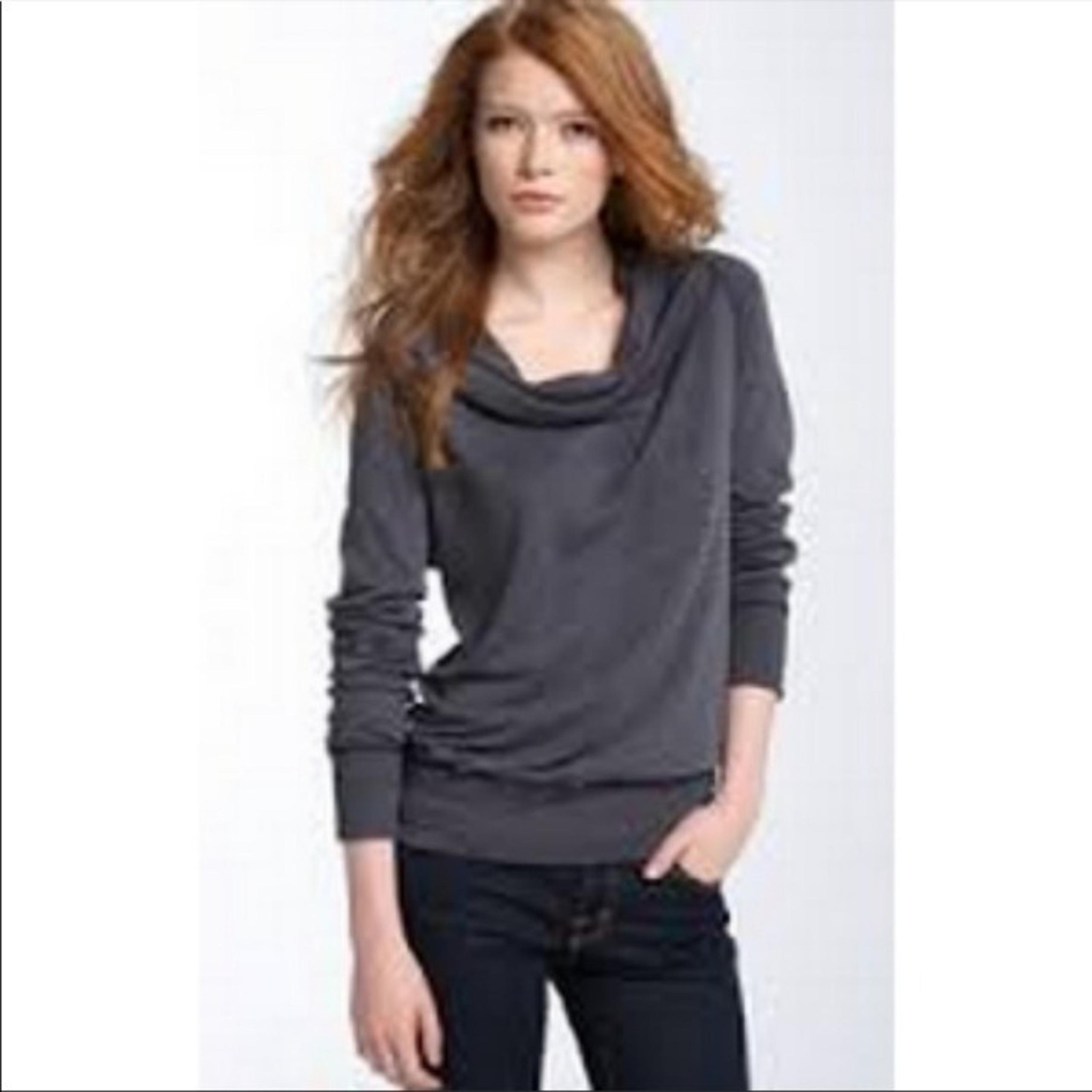 Standard James Perse Funnel Cowl Neck Lightweight Sweater Heather Grey Supima