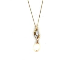 10k Drop Pearl/Cz Necklace