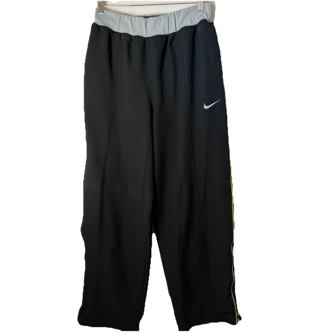 Vtg Nike Fit Basketball Pants Mens Lg Black Y2K Baggy Mesh Lined Zip Ankles