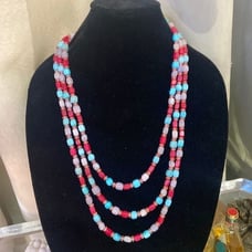 3 Strand Malaysian Jade, Cherry, Lavender, Turquoise Genuine Quartz.