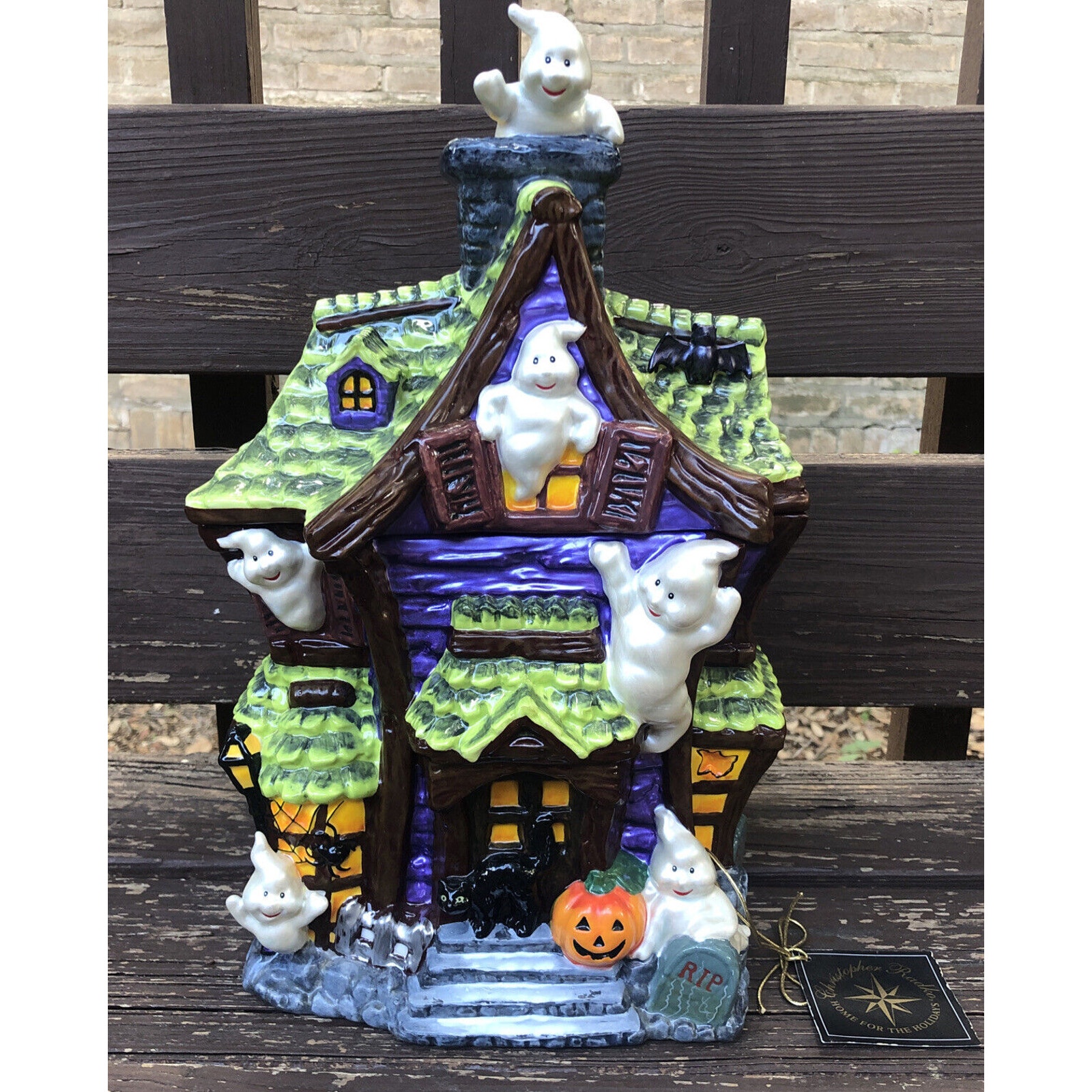Christopher Radko Halloween Ghost Manor House Cookie Jar 16 Black 2000 - Rare