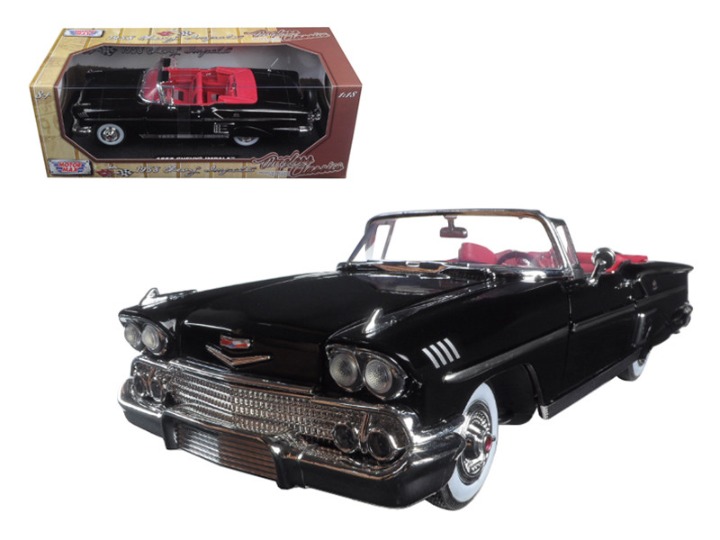 1958 Chevy Impala Convertible Black/Red 1/18 Diecast - Motormax Timeless Classic