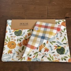 House & Garden Colorful Pumpkin Print Placemats set of 4 Plaid Reversible