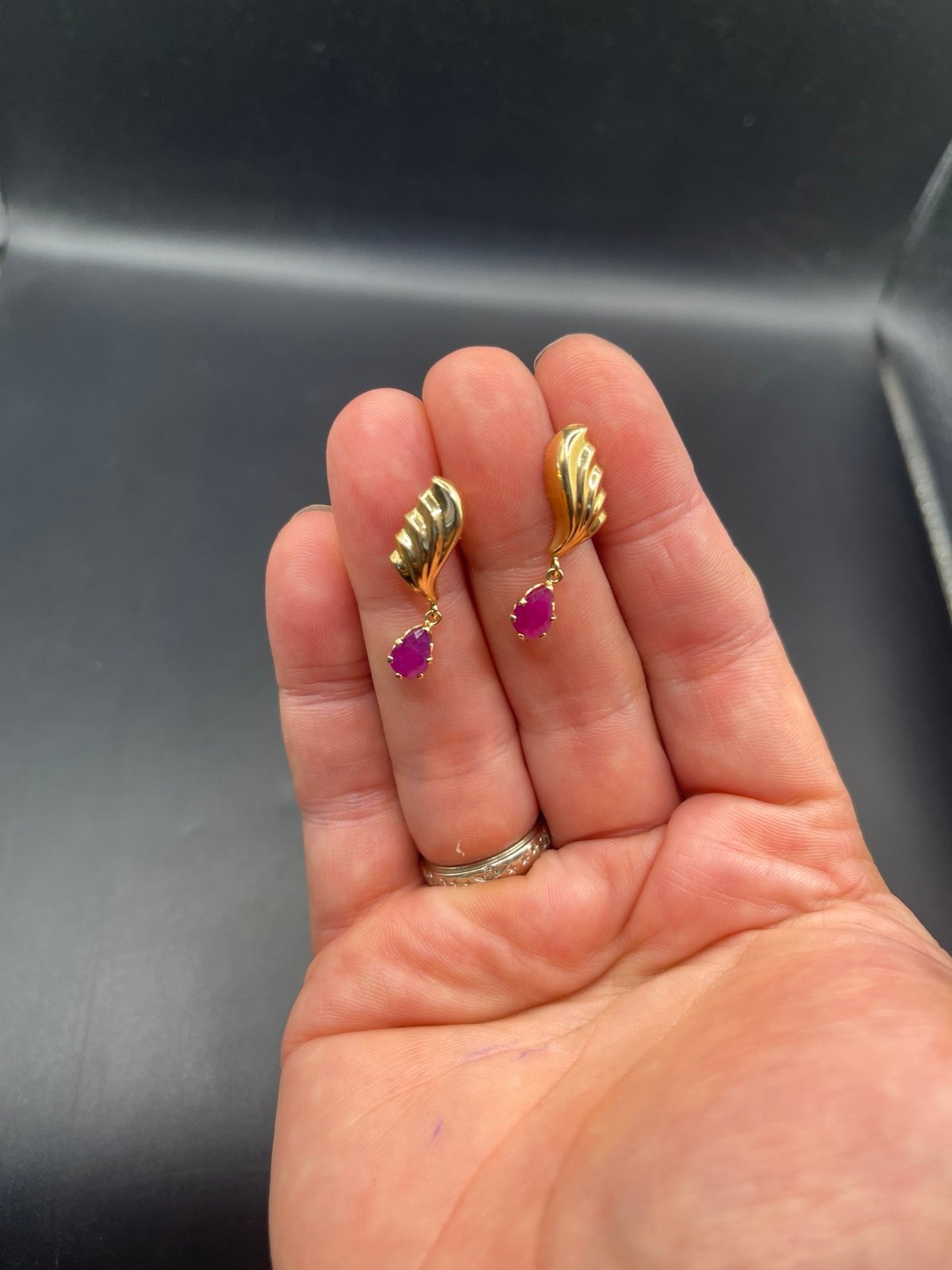 Earrings 14k natural ruby pear-shaped stones 021224aHA