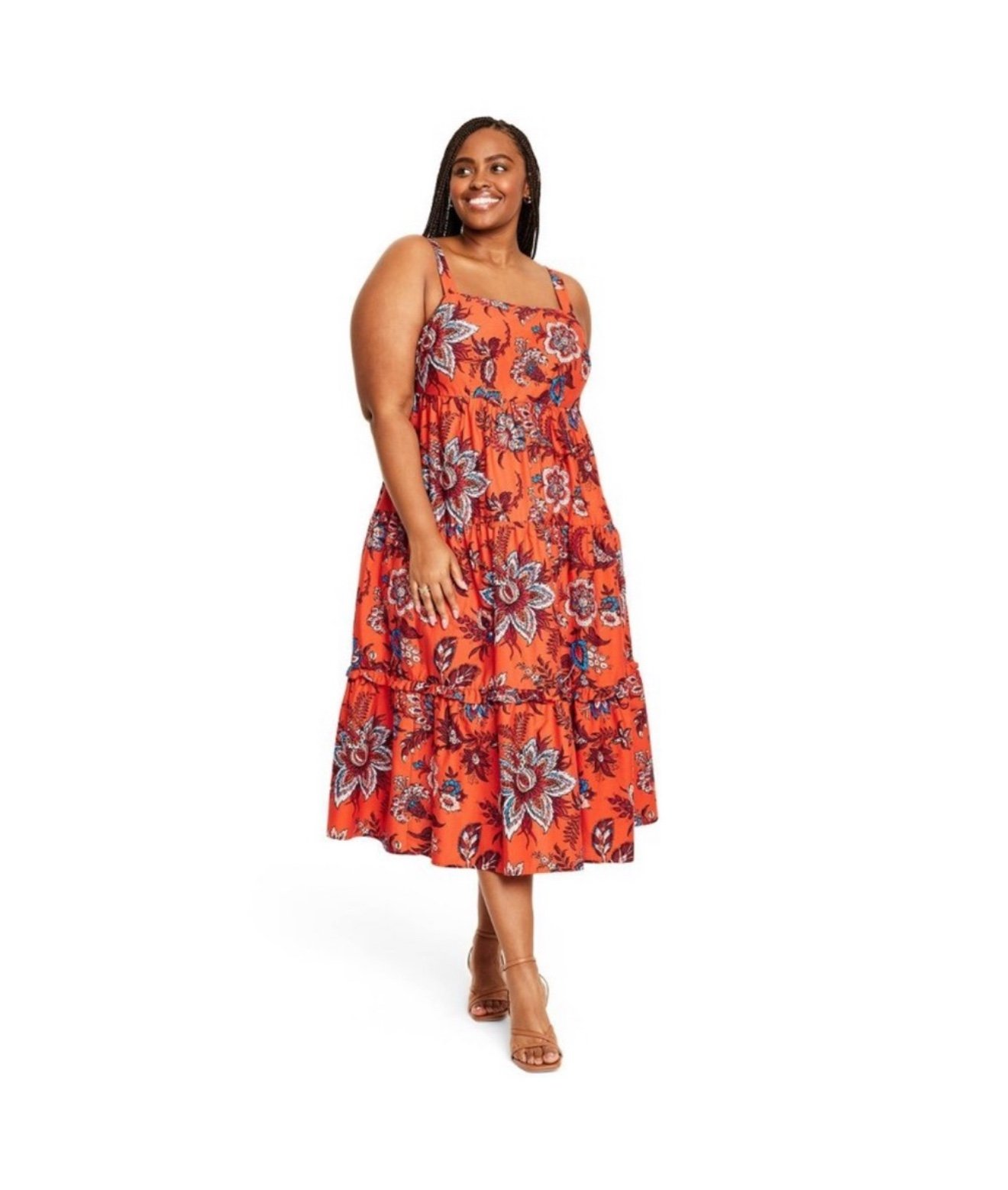 Women's Large Leafy Floral Print Tiered Midi Dress - RHODE × Target