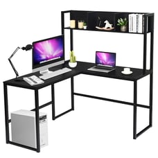 55 L-Shaped Desk Corner Computer Desk Writing Workstation Table w/Hutch Black