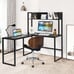 55 L-Shaped Desk Corner Computer Desk Writing Workstation Table w/Hutch Black