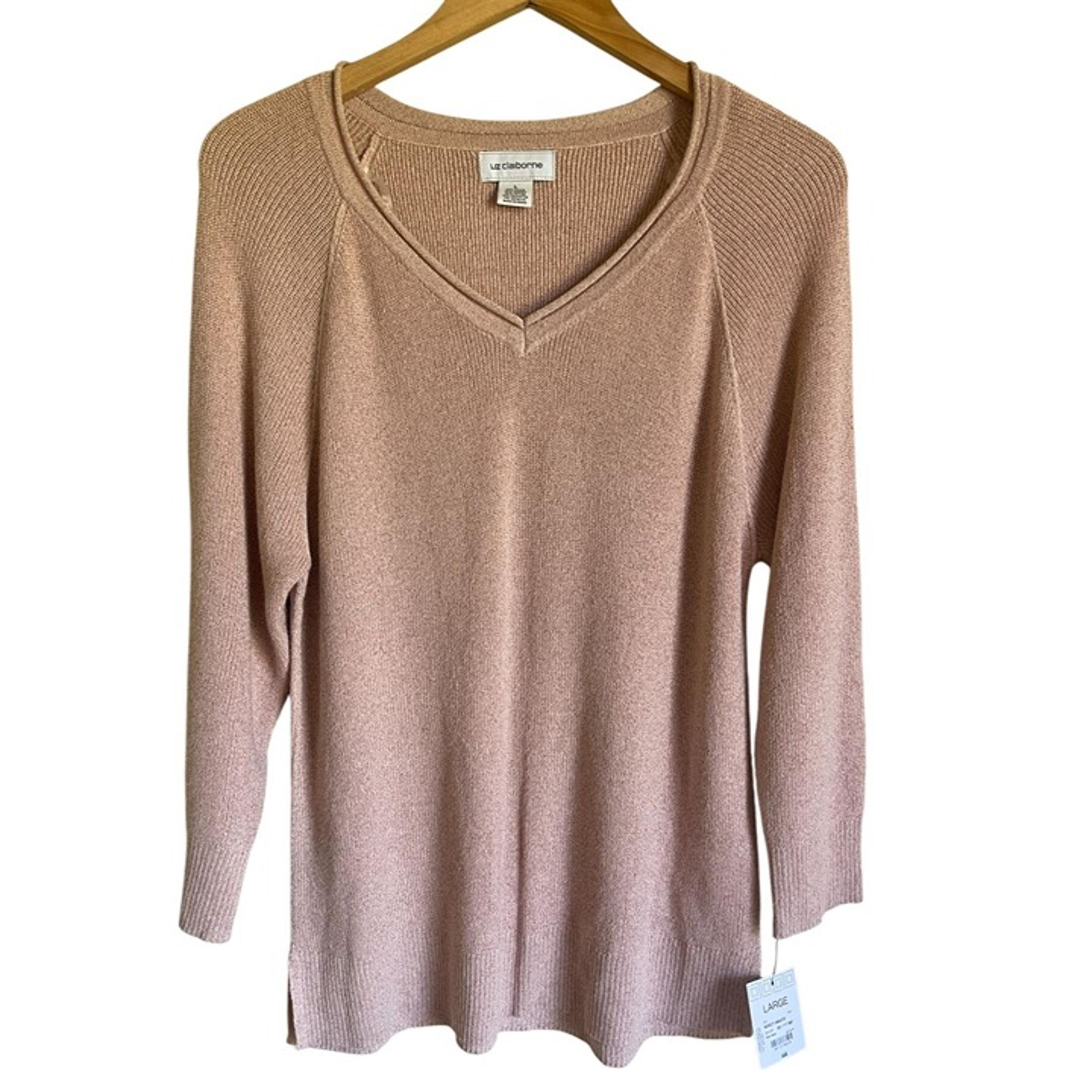 New! Liz Claiborne Pink V-Neck Sweater Size Large MSRP $44