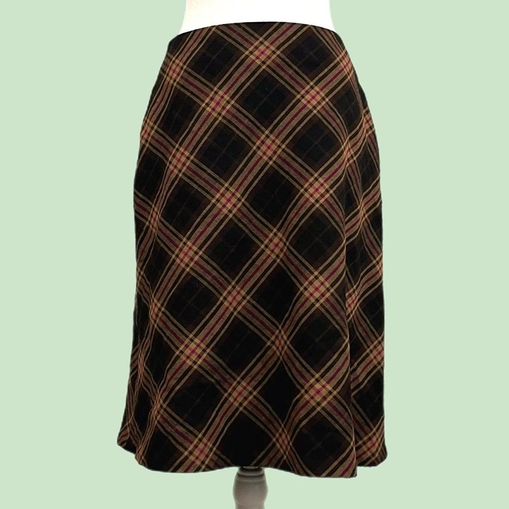brown and pink plaid y2k knee length skirt
