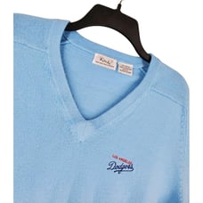 Vtg 60s Dache' Los Angeles Dodgers Knit Sweater Mens L Blue V-neck Soft Orlon LS