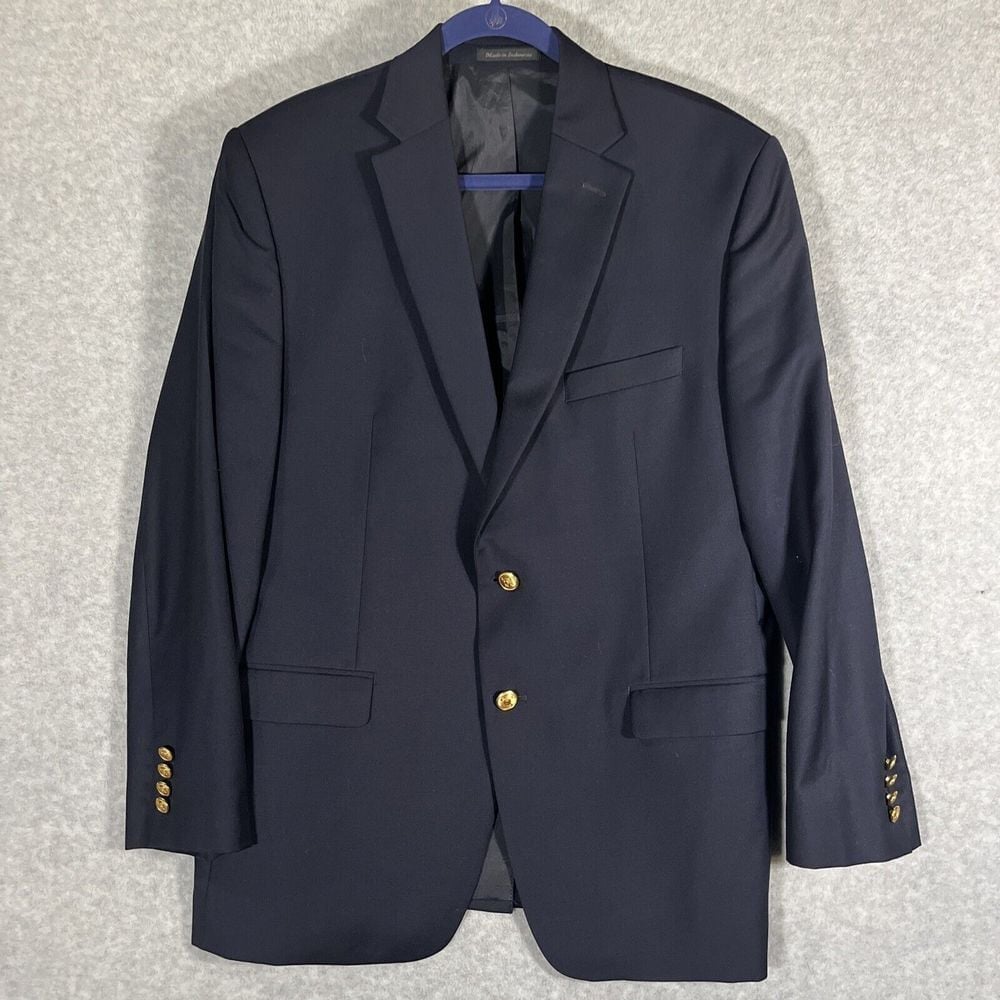 Ralph Lauren Wool Gold Two Buttons Mens 42R Blue Sport Coat Blazer Suit Jacket