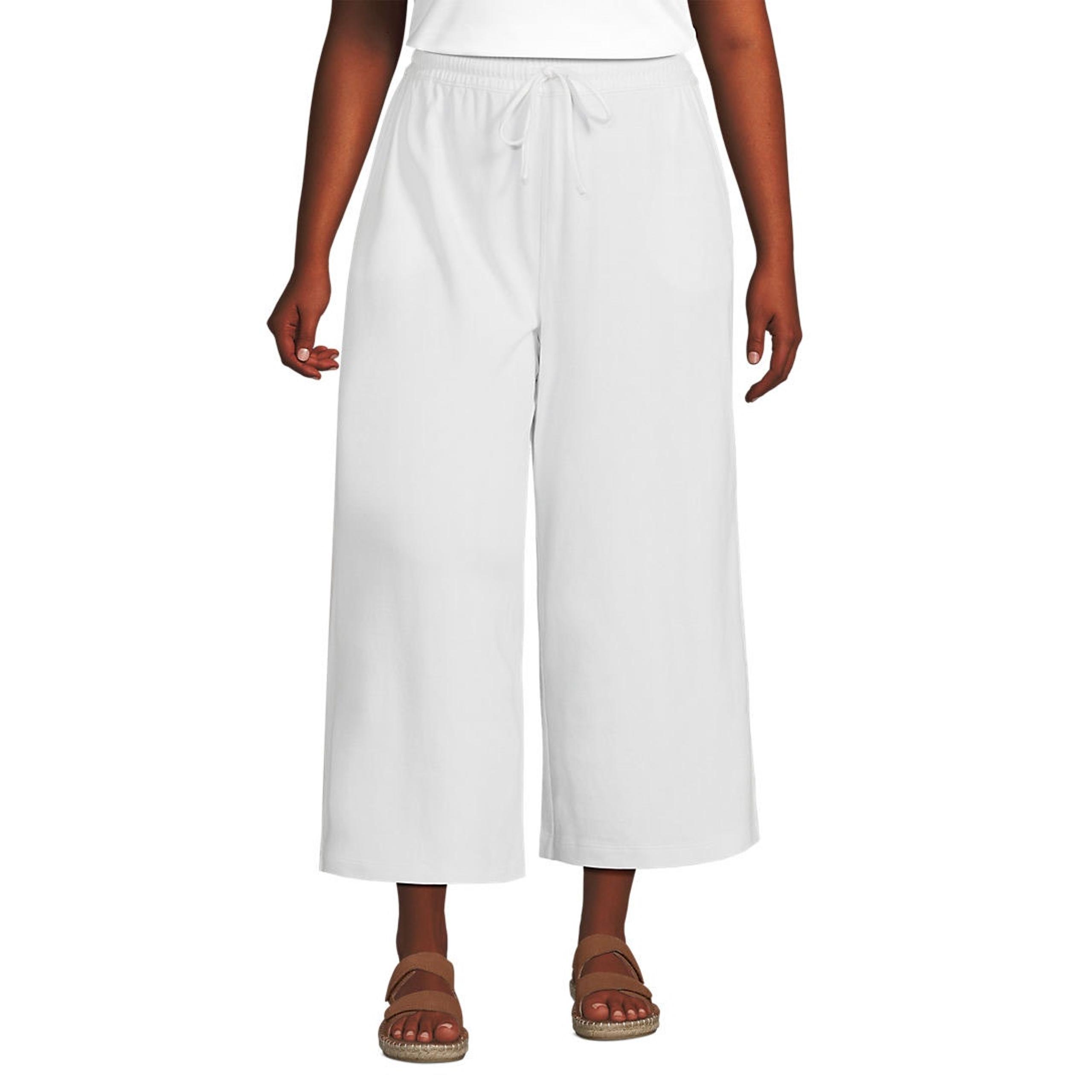 LANDS END Women's 3X Crop Pants Plus Sport Knit Elastic Waist Wide Leg White NEW