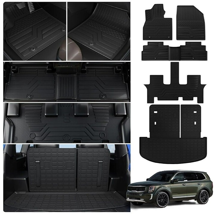 Kia Telluride Floor Mat Set w Cargo Liner Mat For 7/8 Seats w Back Seat Cover
