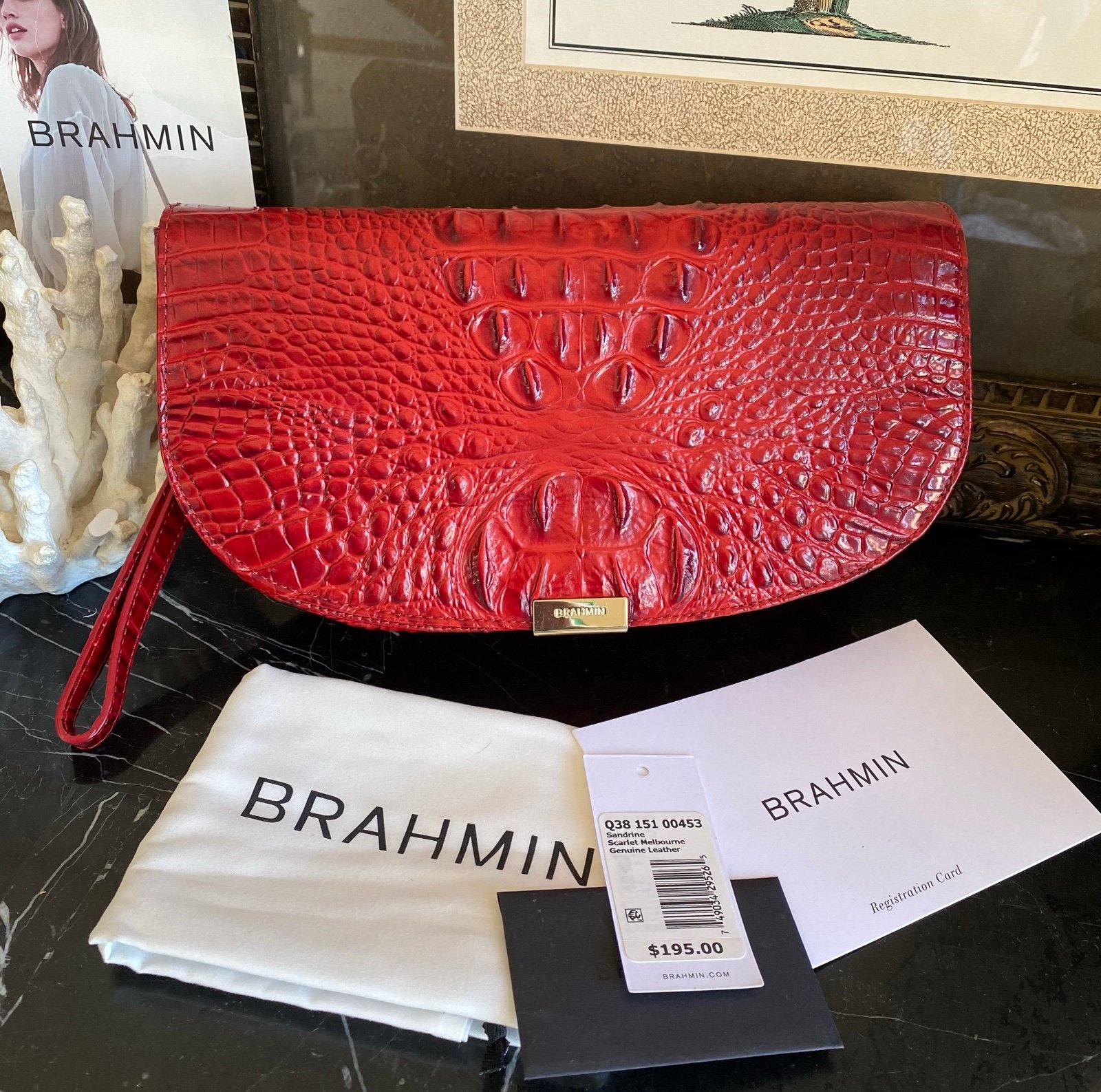 ❤️Brahmin SCARLET “SANDRINE” Large Wedge Clutch/Wristlet