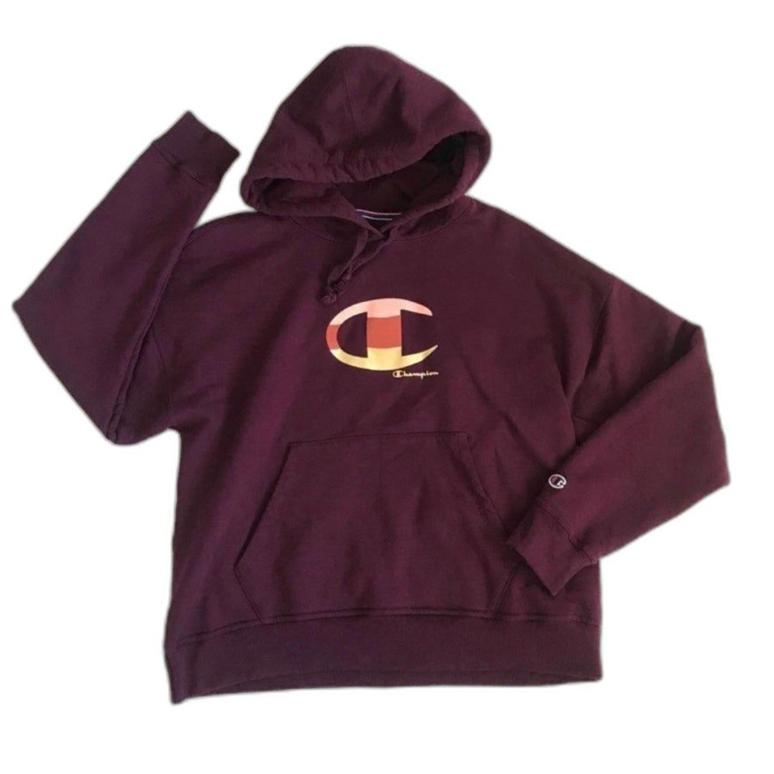 Champion Powerblend Fleece Hoodie Colorblock Foil & High Density C Logo L Purple
