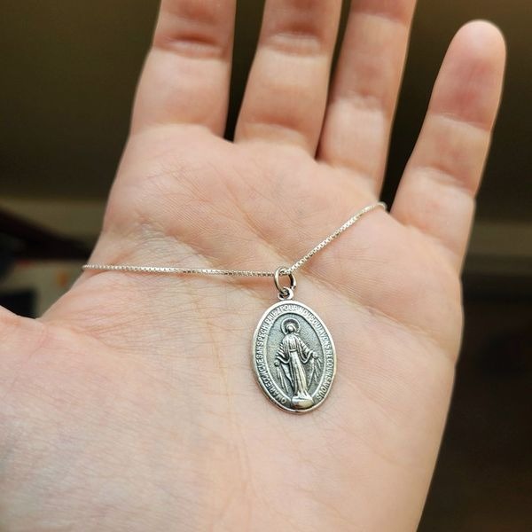New Handmade 925 Sterling Silver French Virgin Mary Miraculous Medal Necklace