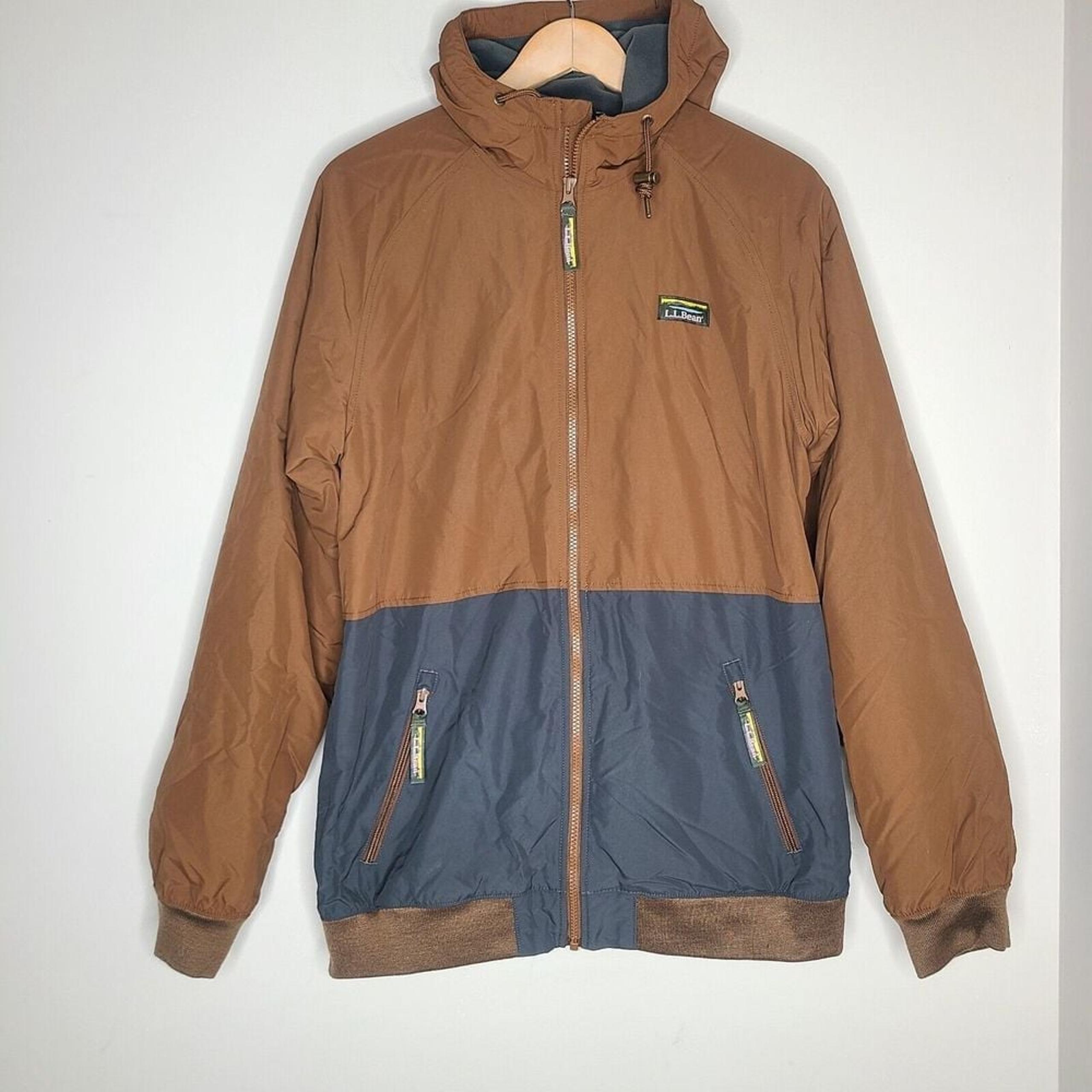 LL Bean Mens Jacket Size MT Brown Insulated 3 Season Bomber Hooded Zip Coat