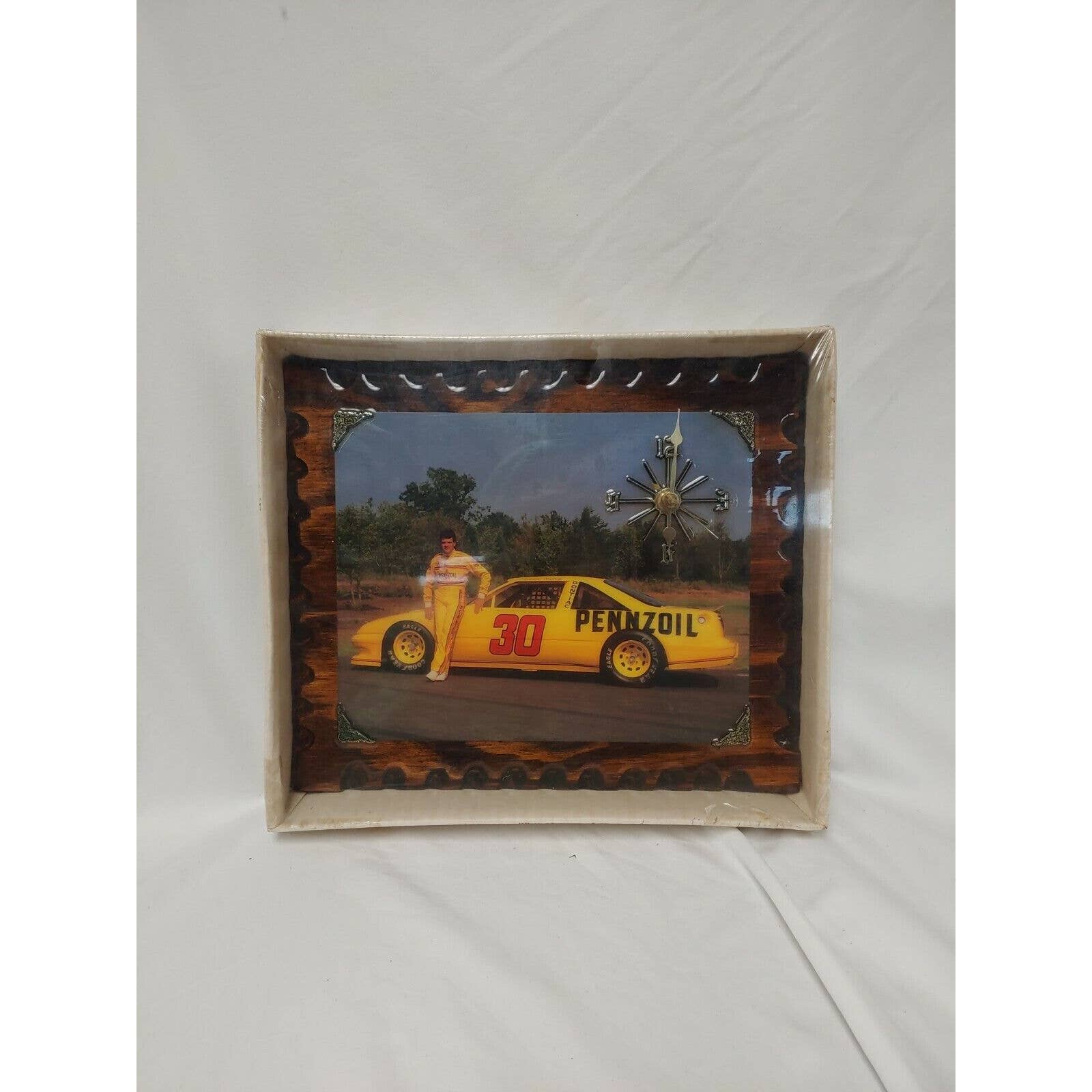 NASCAR Vintage Wood Wall Clock #30 Michael Waltrip 13 x11.5 New Sealed! NOS