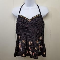 Free People Sweet Safari Top S Brown Stripe Halter Sweetheart Embroidery Mirrors