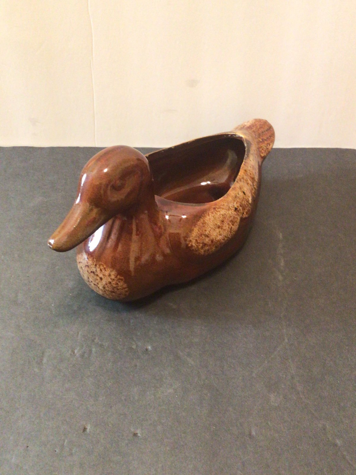 Vintage Brown Drip Duck pottery planter