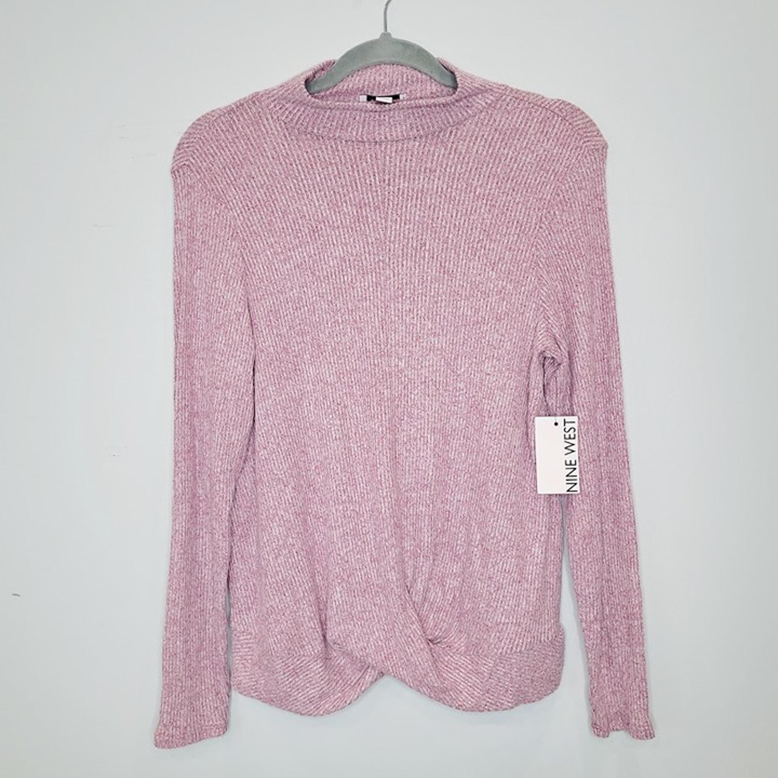 Nine West Purple Marled Long Sleeve Knit Mock Neck Twist Front Sweater Large New