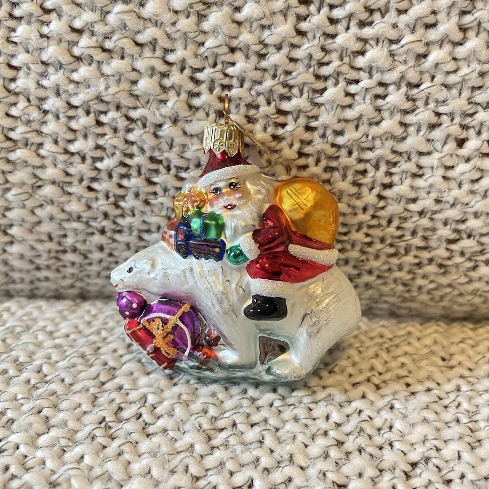 Christopher Radko 1998 Riding Bearback Santa on a Polar Bear Christmas Ornament