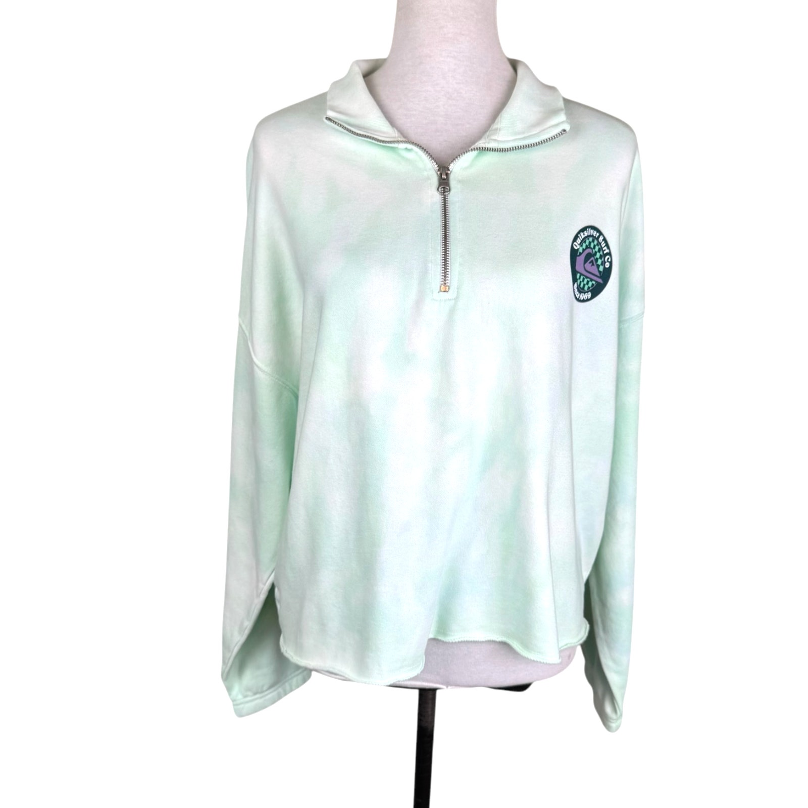 Quicksilver NWT Tie Dye Long Sleeve Logo Collared Quarter Zip Cropped Pullover