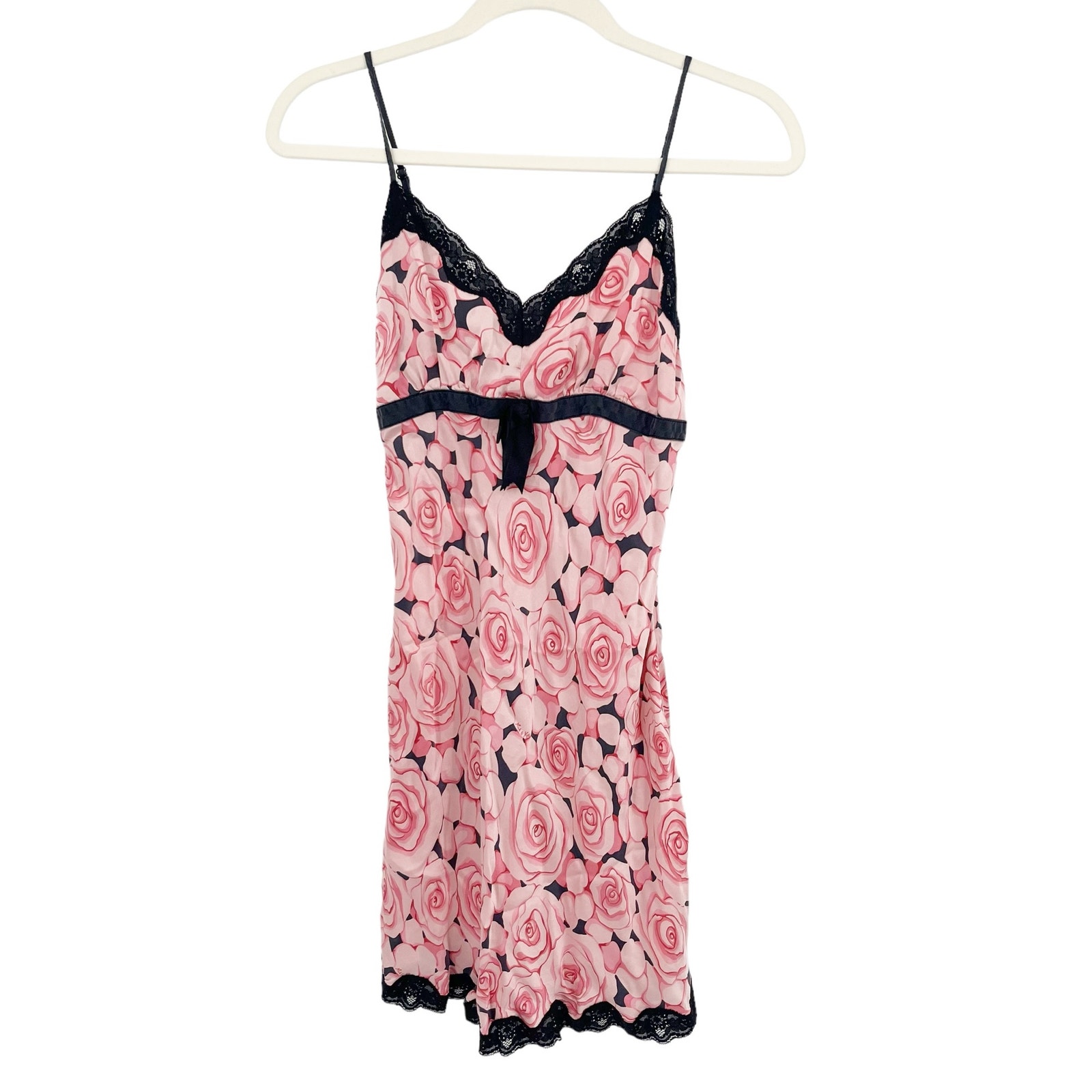 NICK & NORA Womens 100% Silk Coquette Floral Rose Print Pajama Slip Dress Size S