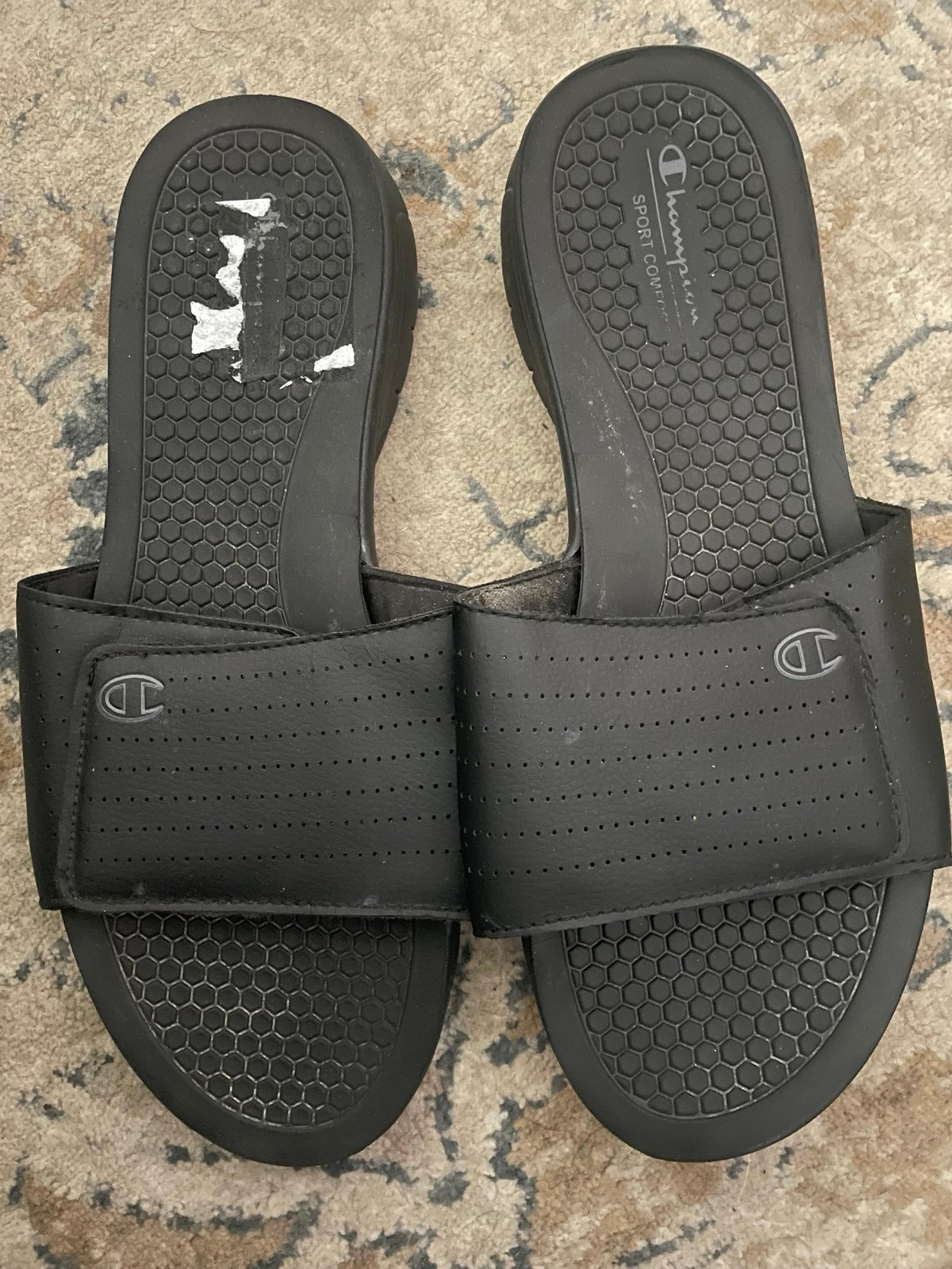 Champion Slides BLACK  Sandal Adjustable Strap Size 12