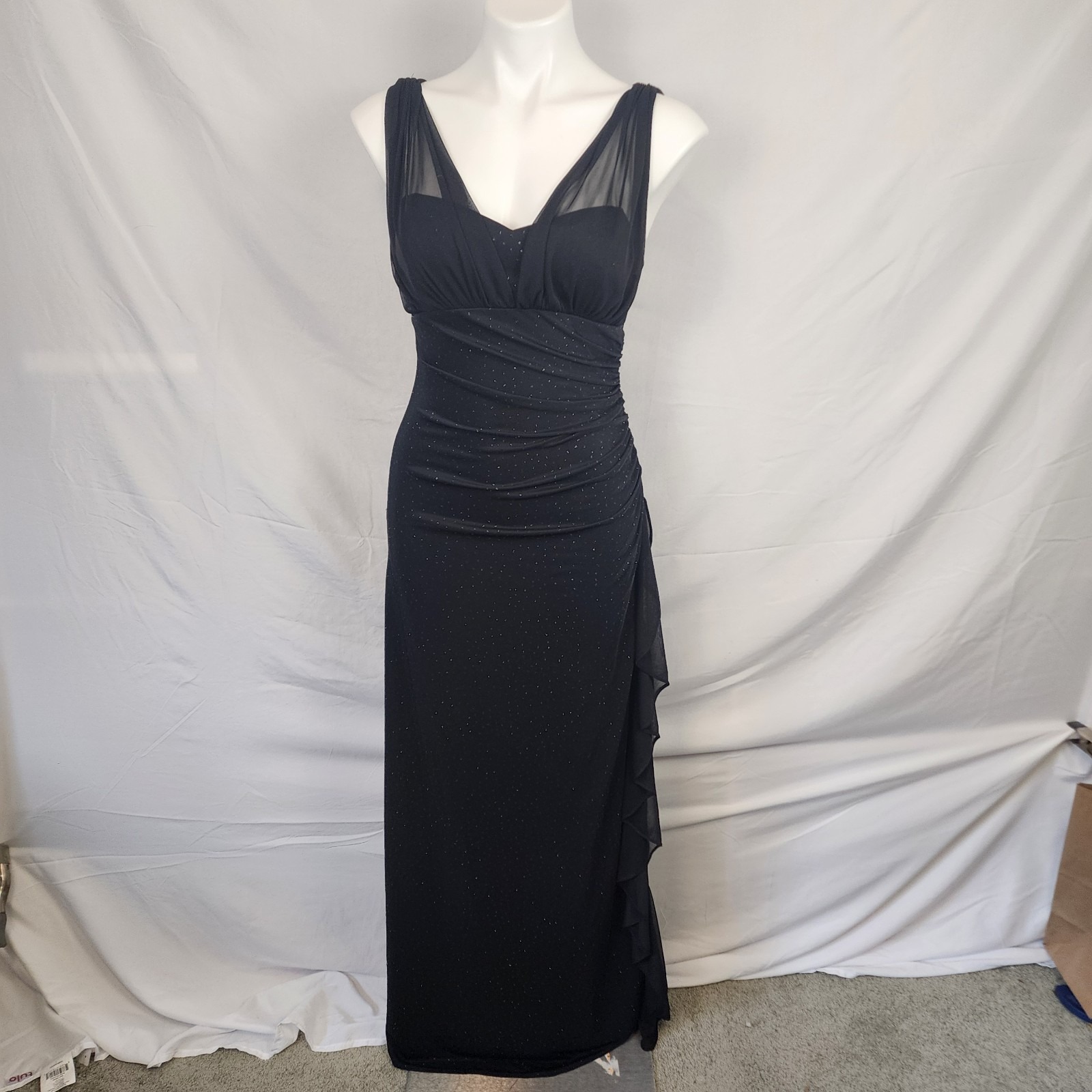 Betsy & Adam Sparkly Long Black Sheath Made In USA Dress Women's Size 6