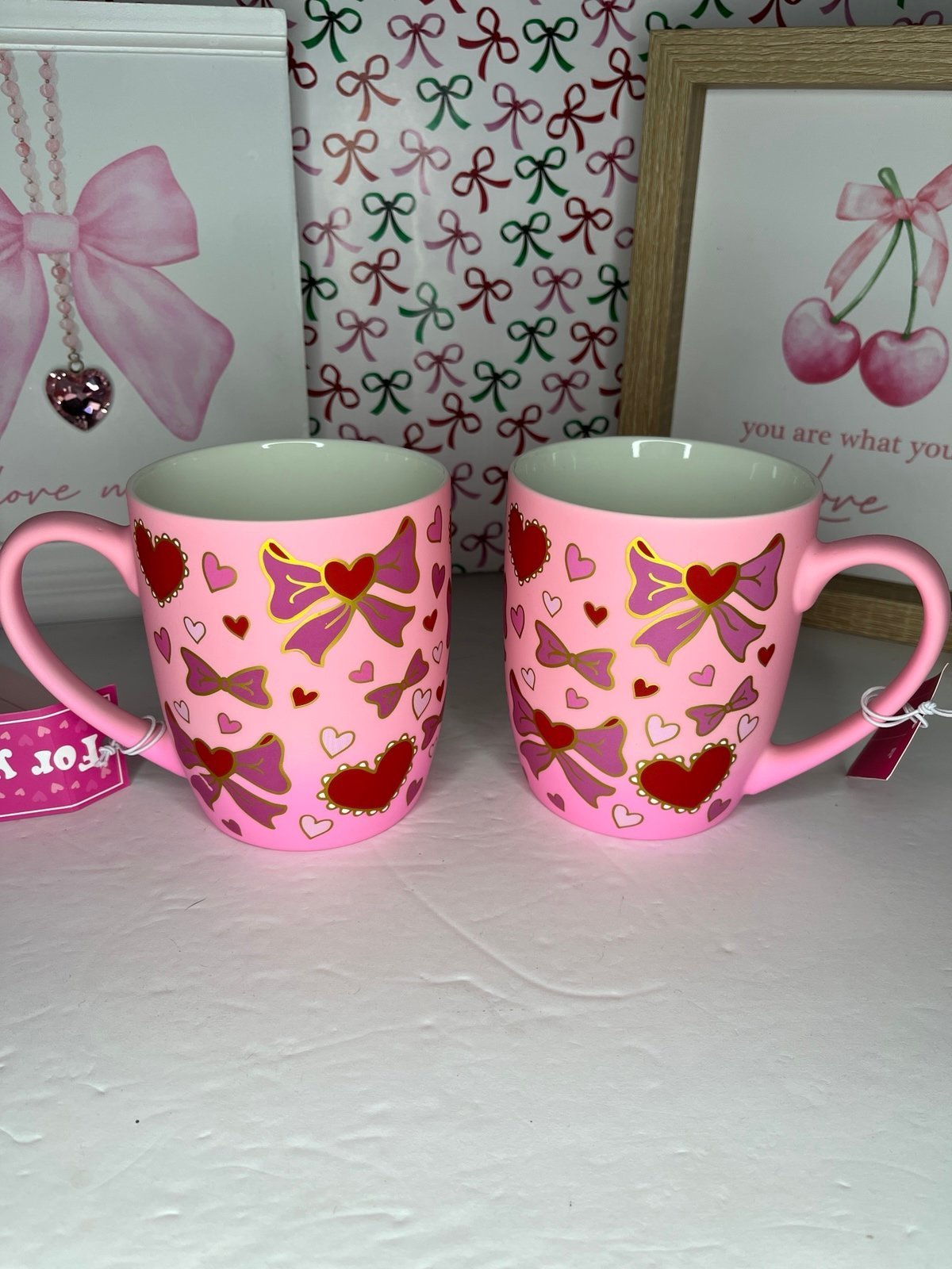 Sheffield home - Valentine’s Day Bows with hearts design mug, set of 2