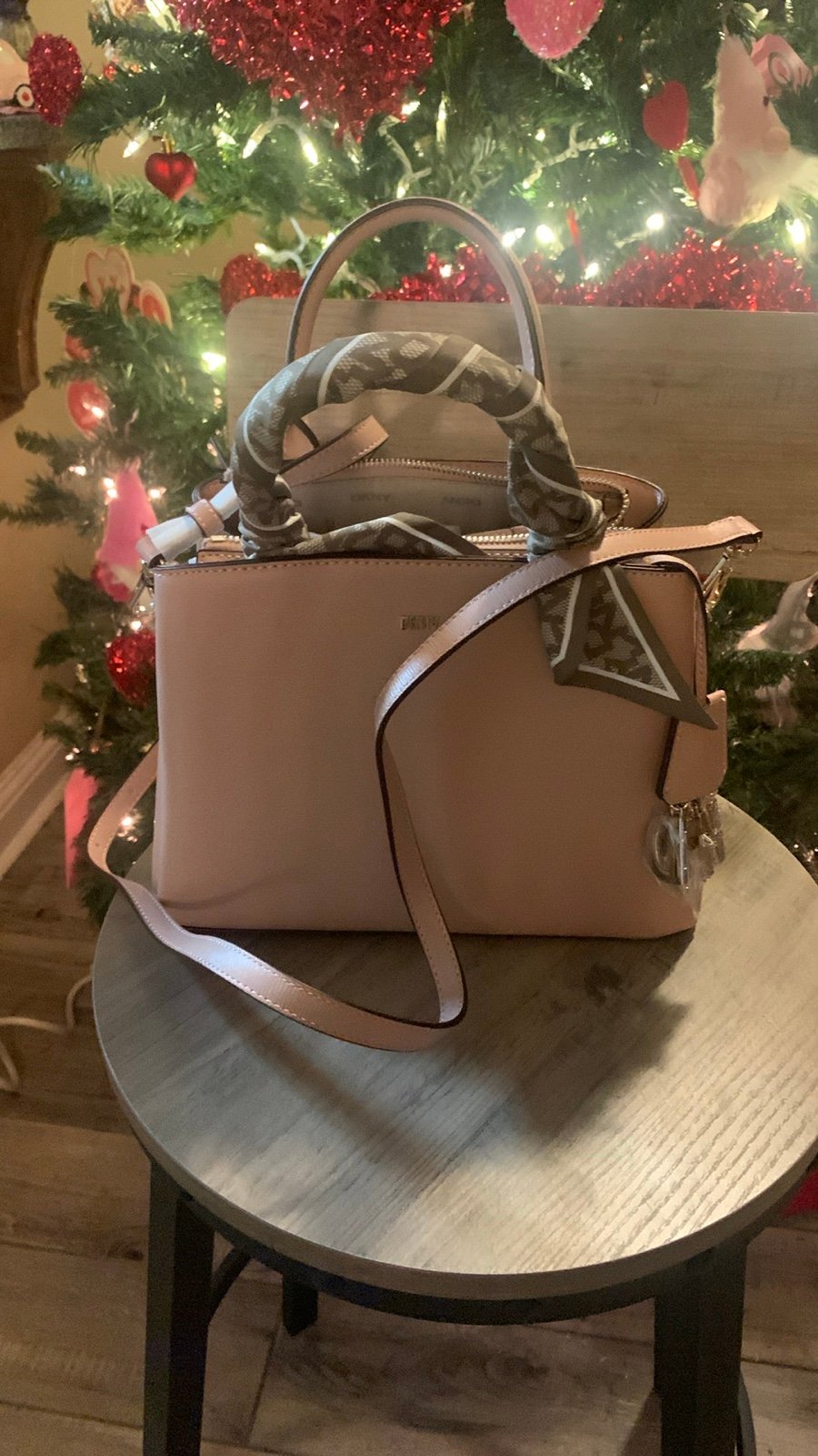 DKNY Paige small satchel purse with charms and scarf nwt
