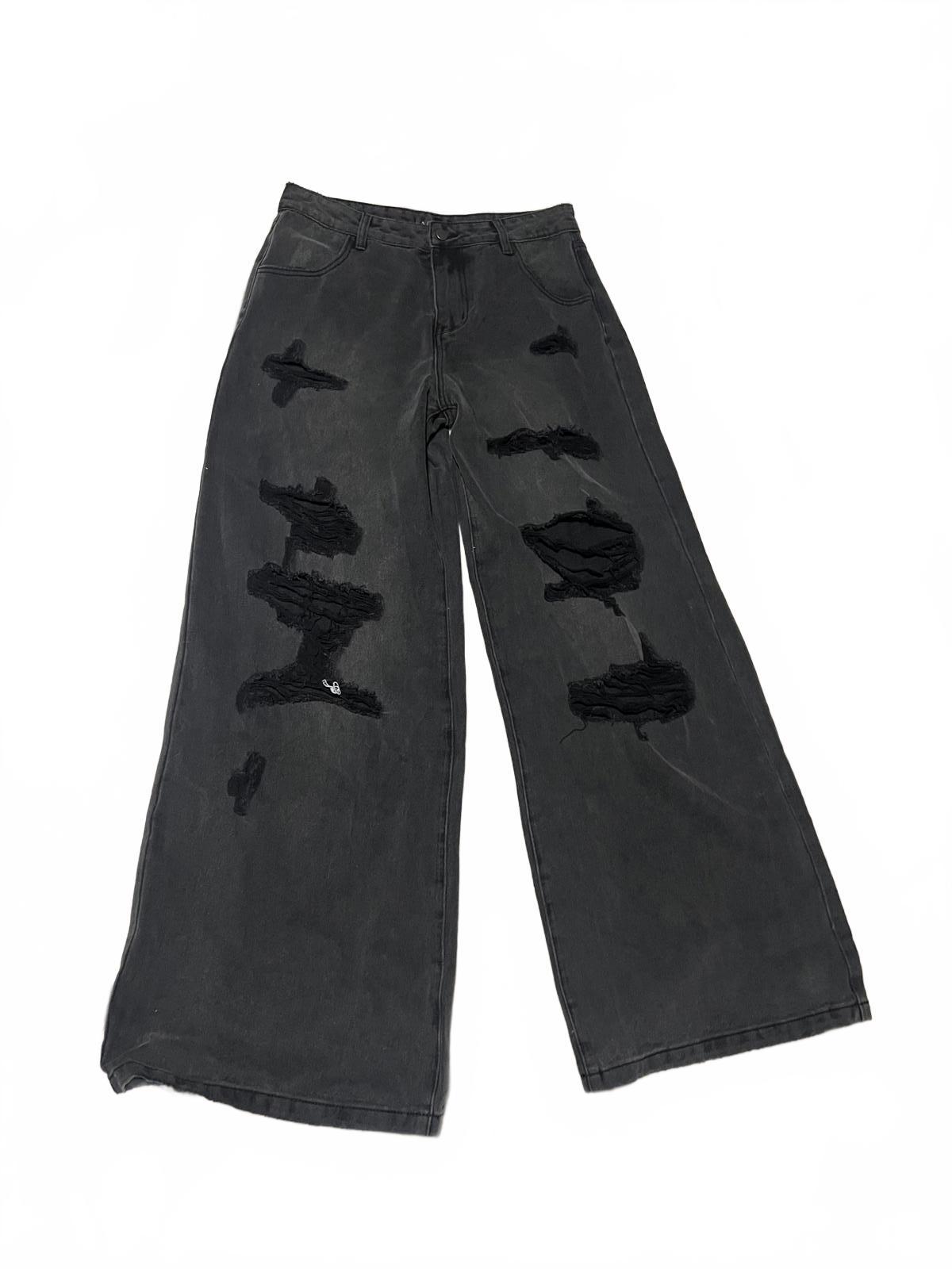 Widow Sinful Attitude Wide Leg Jeans Ripped Distressed Wide Leg Goth Pants