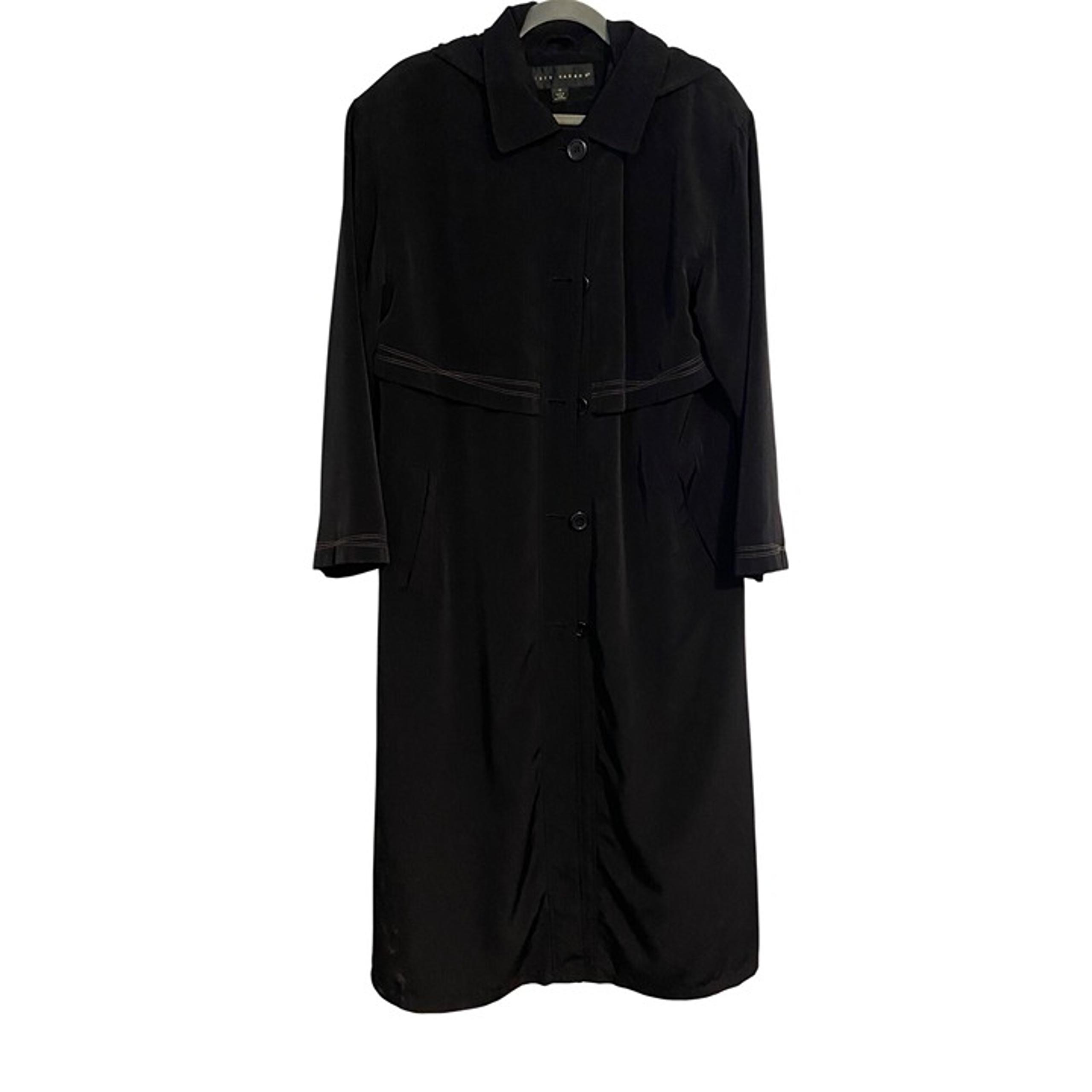 Misty Harbor Womens Black Hooded Long Trench Coat Size 12 London Dark Academia