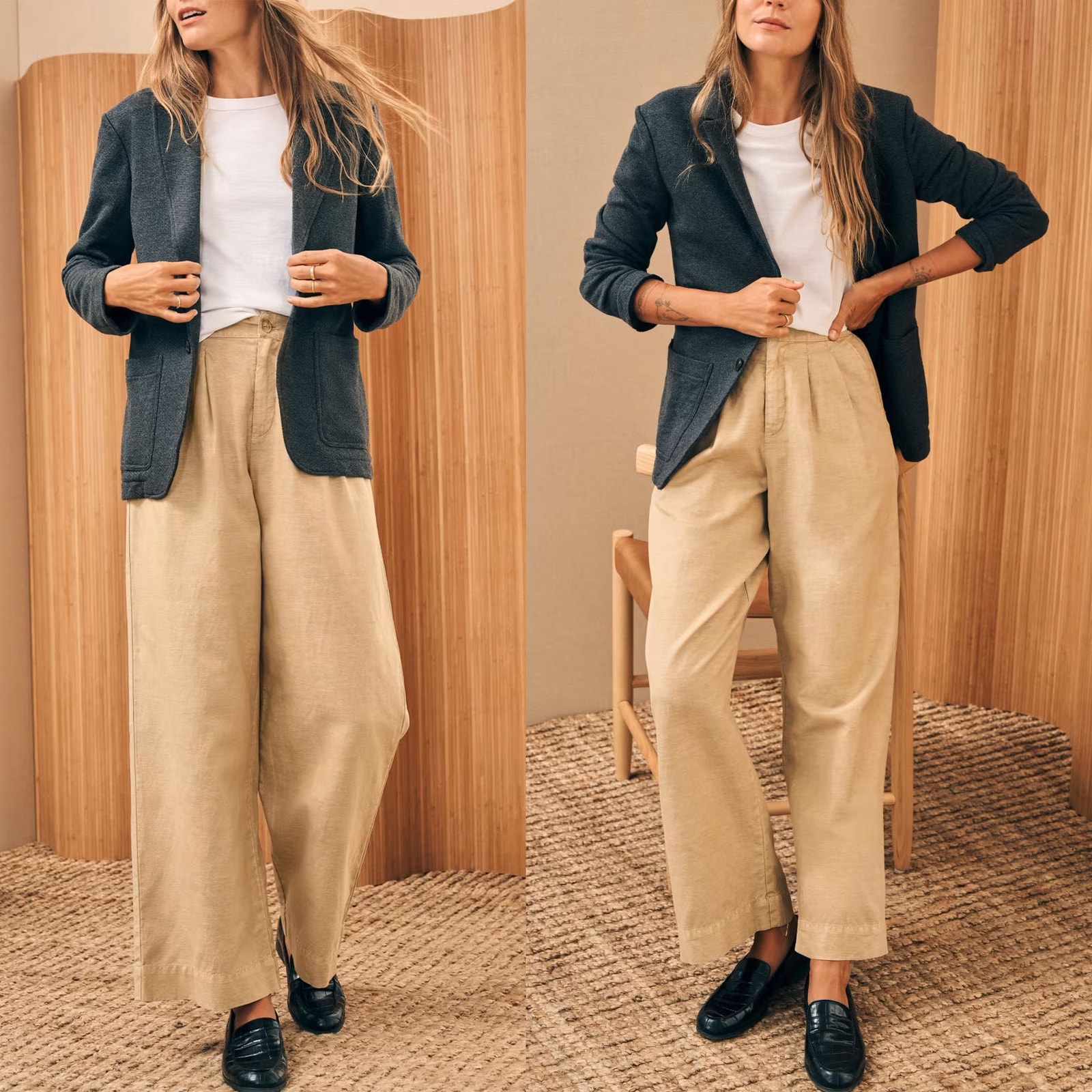 FAHERTY NWT Marin Linen Organic Cotton Pleated Wide Leg Pants in Safari Size 6