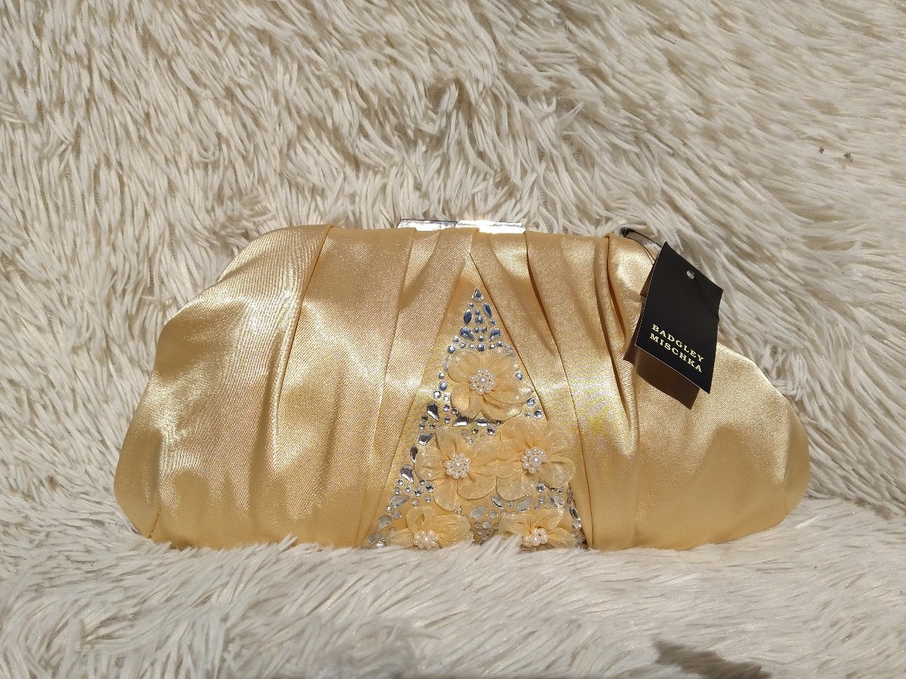 Badgley Mischka Gold Satin Clutch (2 way)