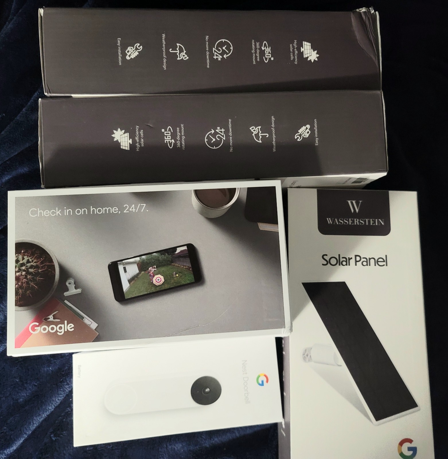 Googel nest doorbell camera and 3 solar panels