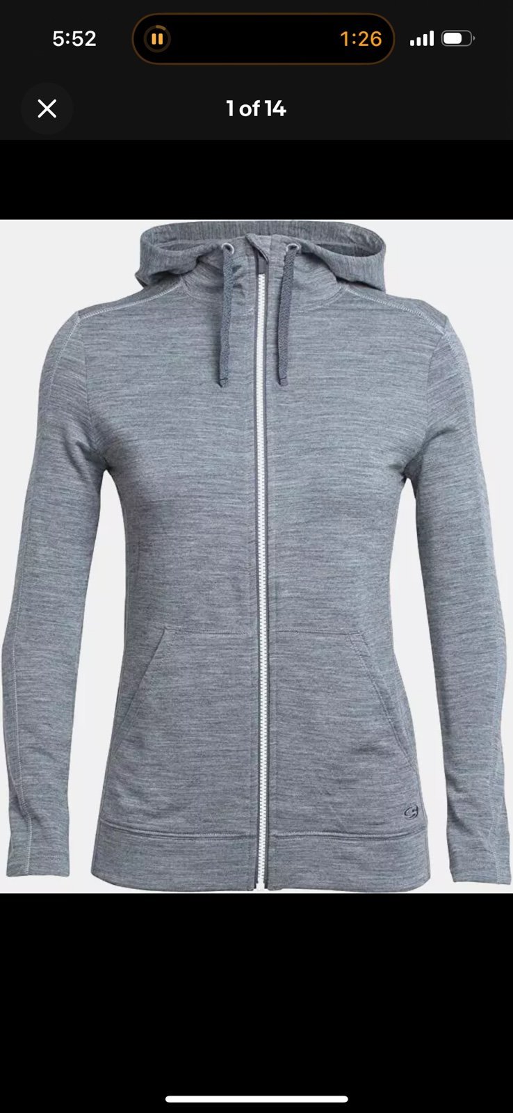 Icebreaker RealFLEECE Dia Long Sleeve Full Zip Hoodie Womens M Gray Merino Wool